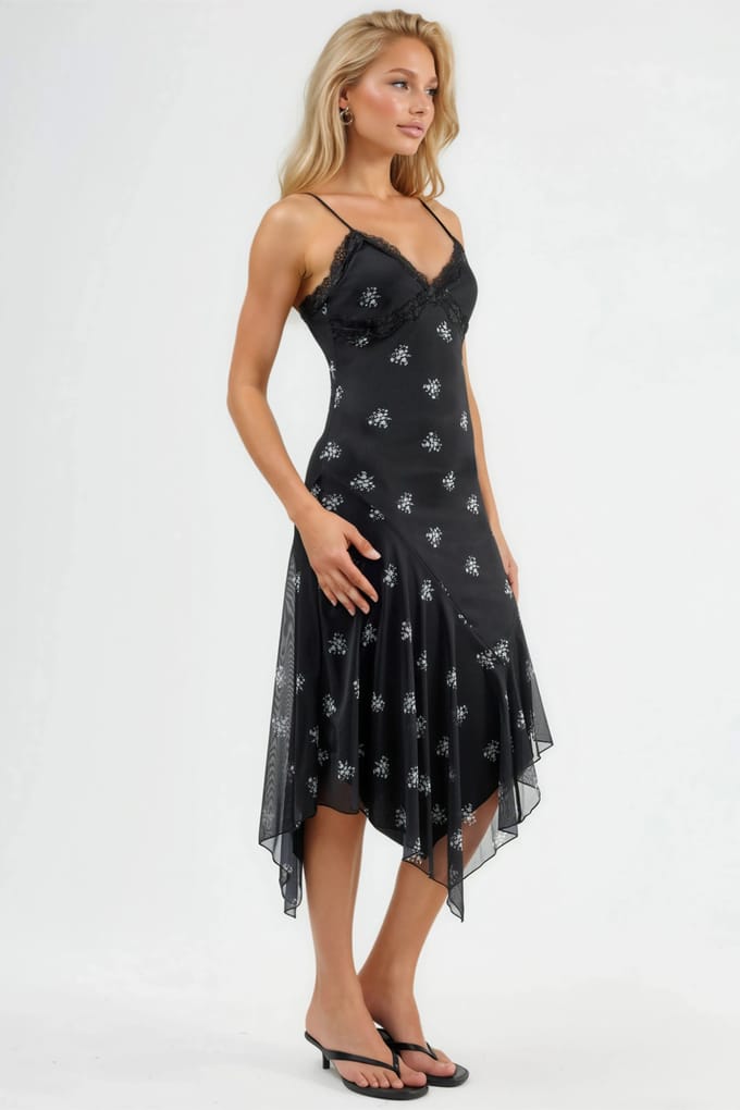 V-hals Gedrukt Bodycon Maxi Jurk met Kantdetails
