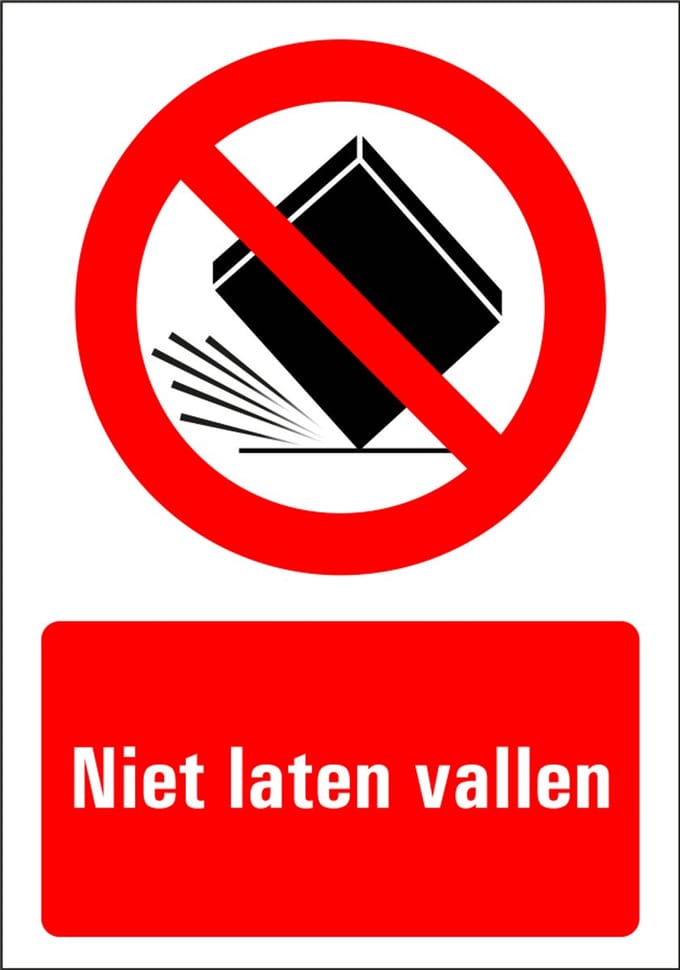 Niet laten vallen bord - kunststof 148 x 210 mm