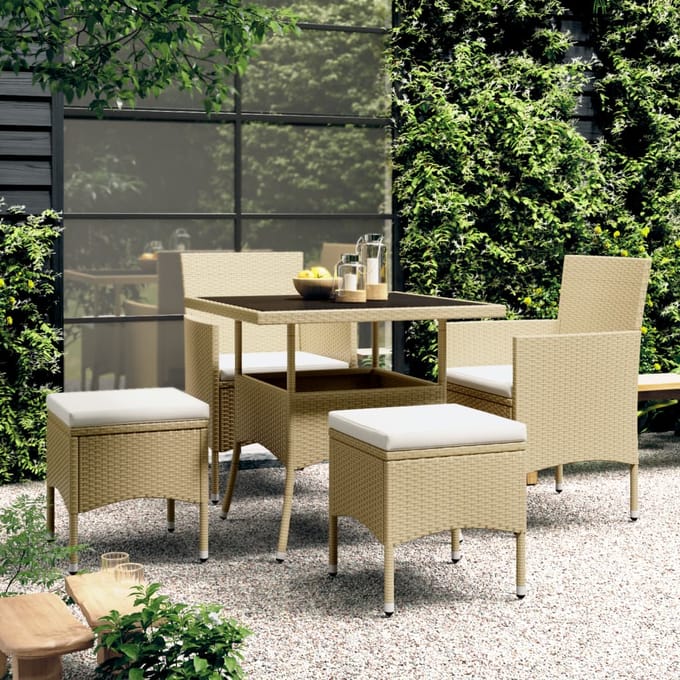 vidaXL - 5-delige - Loungeset - poly - rattan - beige