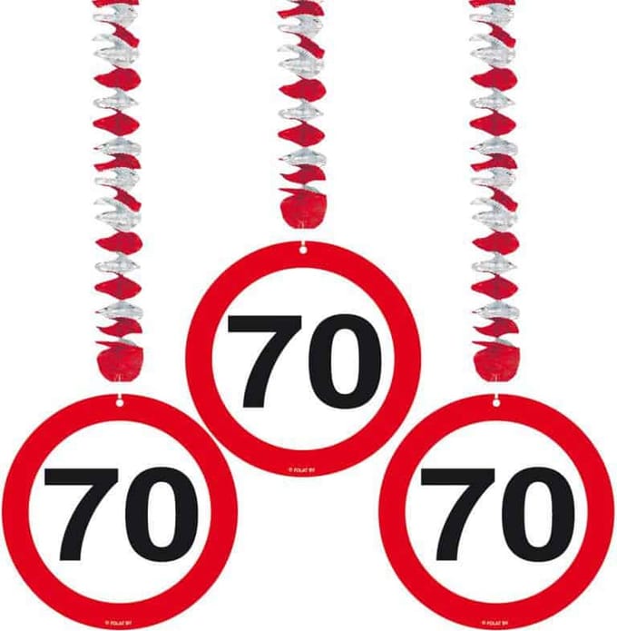 70 Jaar Verkeersbord Hangdecoratie - 3 stuks