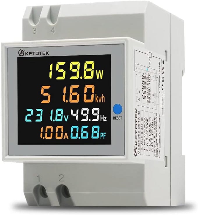 Digitale Stroommeter 6 in 1 - KWH Meter en Voltmeter met LCD Scherm