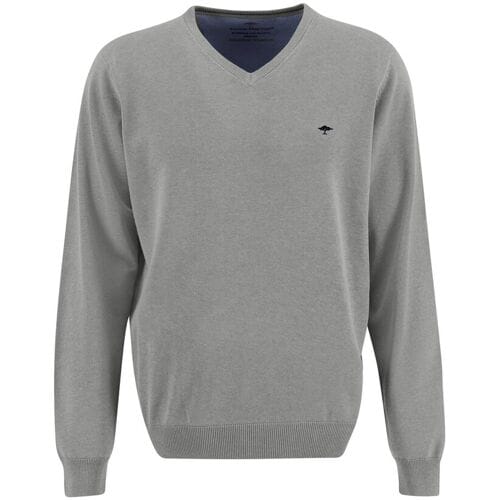 Fynch-Hatton Trui V-Neck Fine Knit Cotton Silver / male