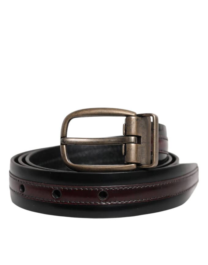 Dolce & Gabbana Zwarte Bordeaux Kalfsleer Metalen Logo Gesp Riem