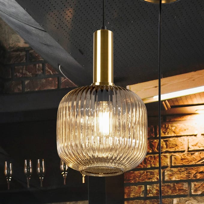 Schuller Valencia Hanglamp Norma, Ø 20 cm, zwart/oranje, glas, E27