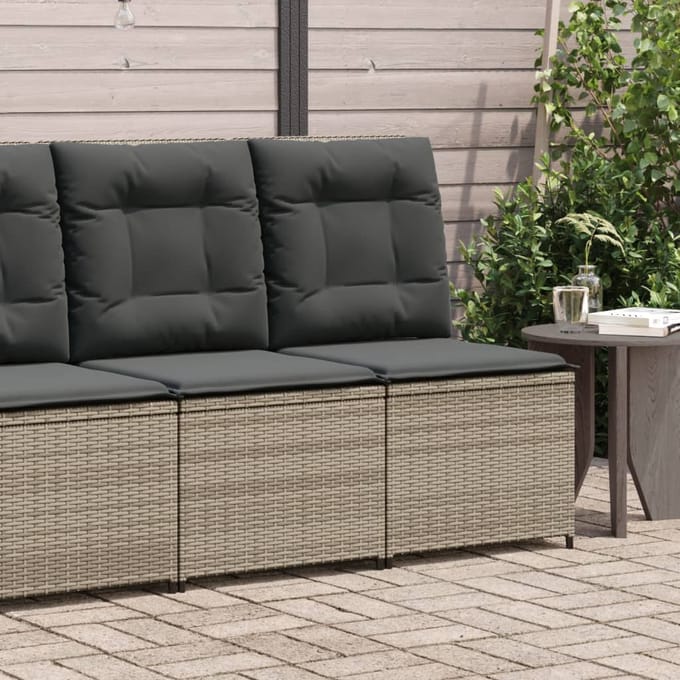 vidaXL - Tuinbank - verstelbaar - met - kussens - poly - rattan - grijs