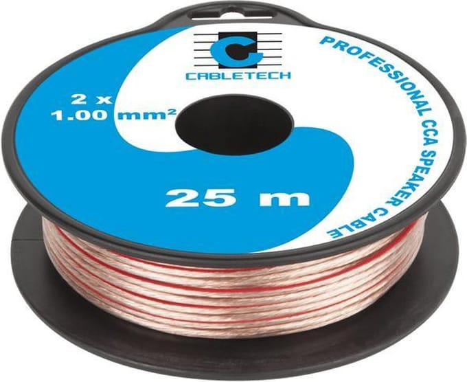 Speaker kabel luidsprekersnoer CCA Transparant 2x 1mm mini haspel 25 meter