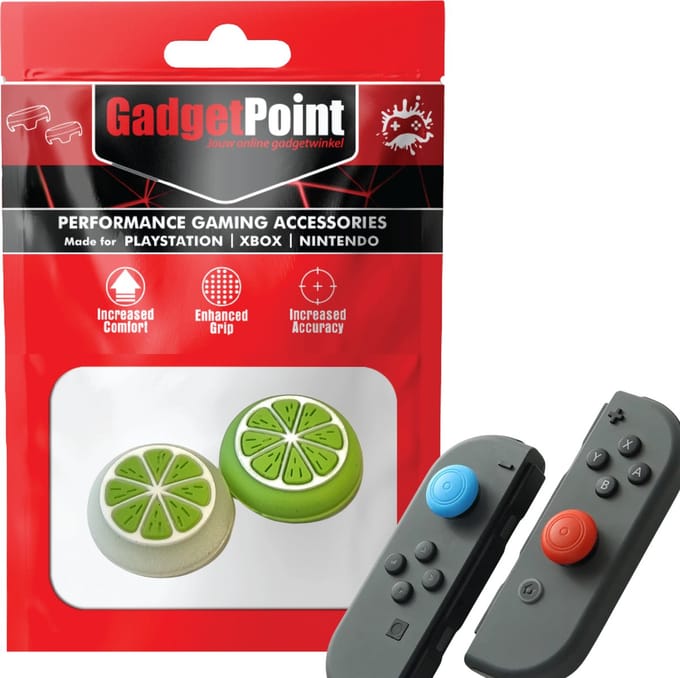 Gadgetpoint - Thumb Grips voor Nintendo Switch Joy-Con Controllers - Gaming Thumbgrips - Performance Anti-Slip Thumbsticks - Bescherming Accessoires - Fruit - Groen/Wit