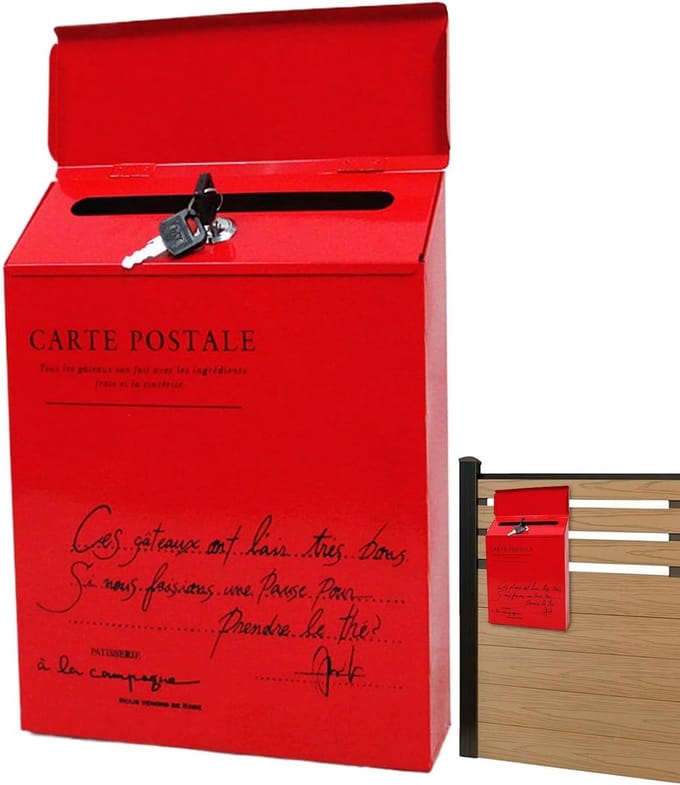 Wandbrievenbus - Postbak Metaal - Post Ontvangen - Waterdicht Afsluitbaar - 30 x 23 x 6 cm - Rood
