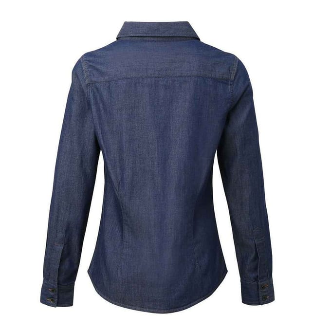 Premier Dames/Dames Denim Jean stijl gestikt overhemd (Indigo Denim)