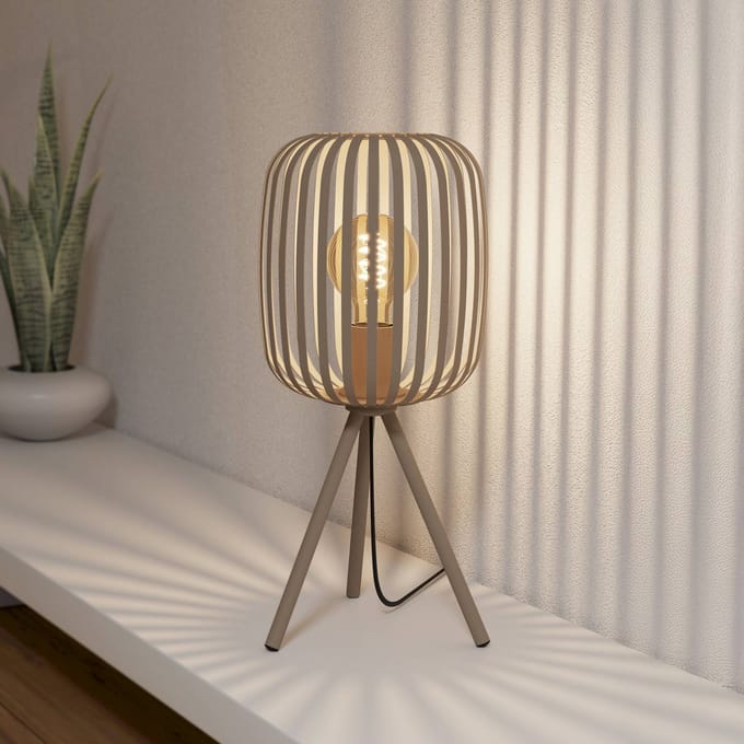 EGLO Tafellamp Romazzina, beige, hoogte 44 cm, metaal, E27
