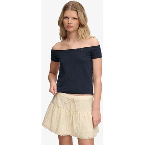 Superdry Bardot Off-shoulder Top Slanke Pasvorm Blauw Grootte: 42