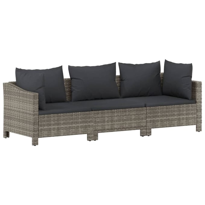 vidaXL - 3-delige - Loungeset - met - kussens - poly - rattan - grijs