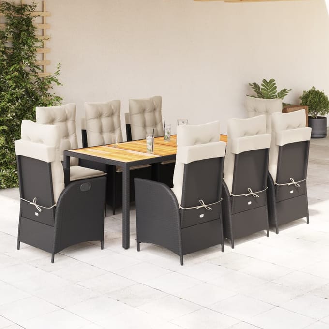 vidaXL - 9-delige - Tuinset - poly - rattan - zwart