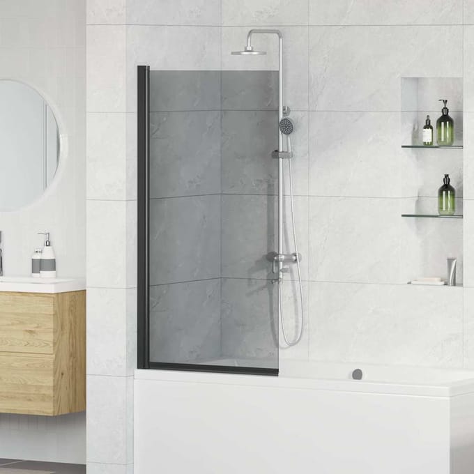 vidaXL Bad Douchescreen Zwart 68 x 130 cm Gehard glas