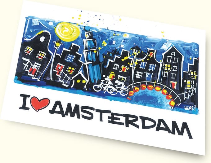 ANSICHTKAART * I LOVE AMSTERDAM * - 3x 4 stuks