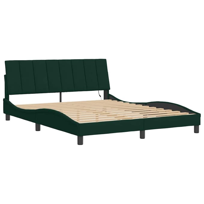 vidaXL - Bedframe - met - LED - zonder - matras - "Hanko" - donkergroen - 160x200 - cm