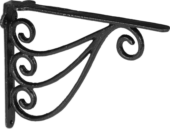 plankdrager set van 2 - 23,5x4x18 cm - gietijzer - antiek design - zwart