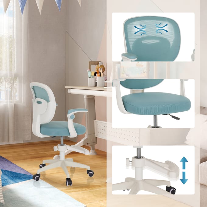 Kinderbureaustoel / kinderstoel KIDDY SMART stof aqua hjh OFFICE