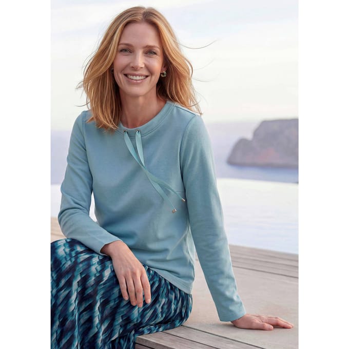 Sweatshirt met decoratief koord bij de boothals - turquoise - Gr. 21 van Goldner Fashion