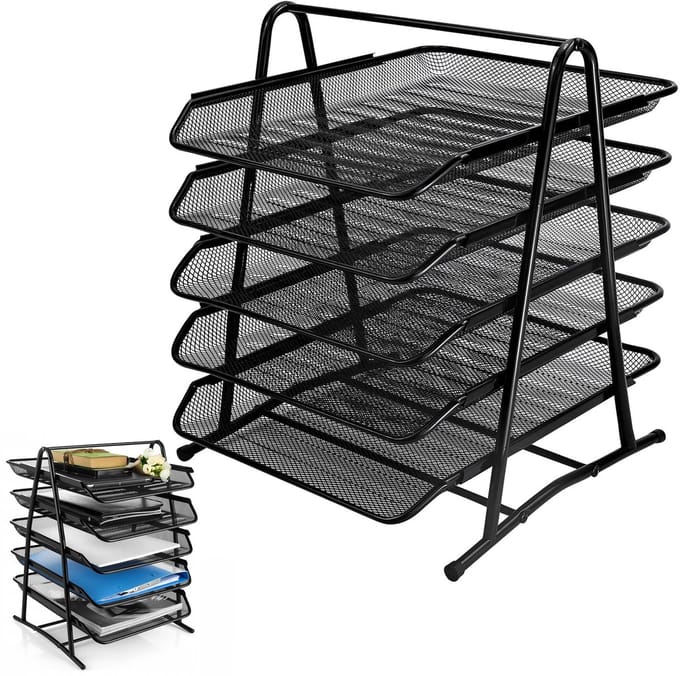 Papierlade-Organizer Met 5 Lagen - Bureau Organizer - Metaalgaas Maporganizer - Opbergbak Voor Brieven