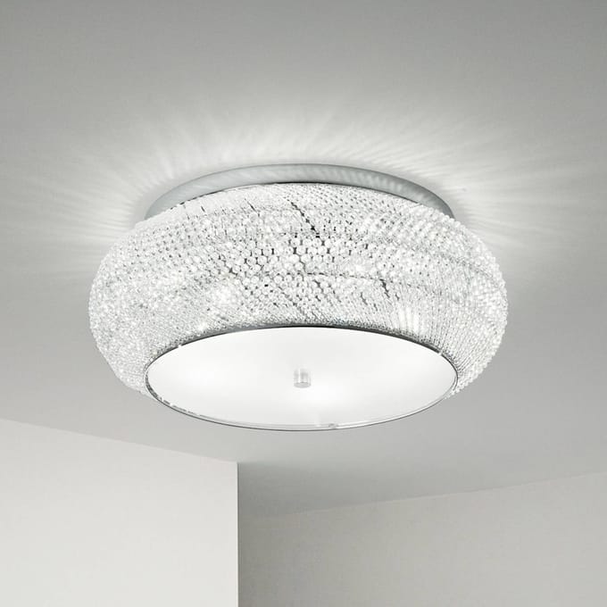 IDEAL LUX plafondlamp Pasha, chroomkleurig/helder, Ø 55 cm, glas