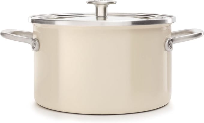KitchenAid Steel Core Enamel kookpan 24cm 6L - Amandelwit - inductie - PFAS-vrij