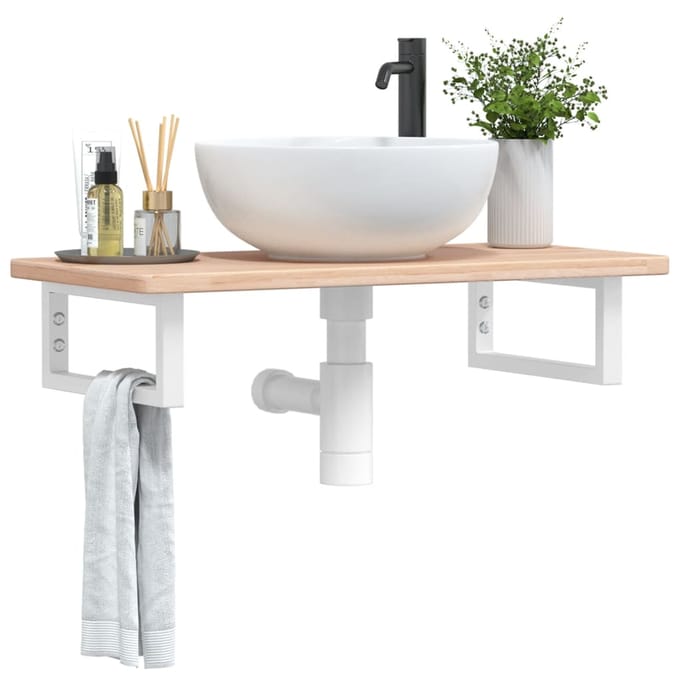 vidaXL - Badkamer - wandschap - staal - en - massief - eikenhout
