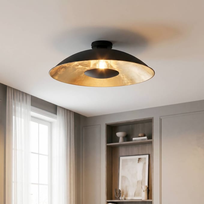 Lindby - plafondlamp - 1licht - Metaal - H: 20 cm - E27 - zwart, goud