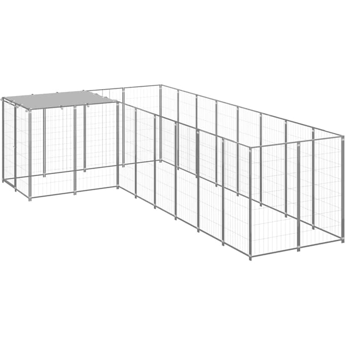 vidaXL Hondenkennel 6,05 m² staal zilverkleurig