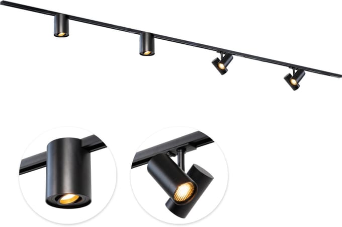Qub Viror Railverlichting - Zwart - 300 cm - I-Vorm - 2 Viror Duo & 2 Viror Orbit - Dimbaar - Complete Set