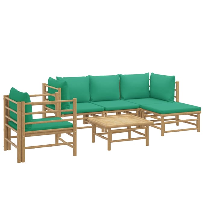 vidaXL - 6-delige - Loungeset - met - kussens - bamboe - groen
