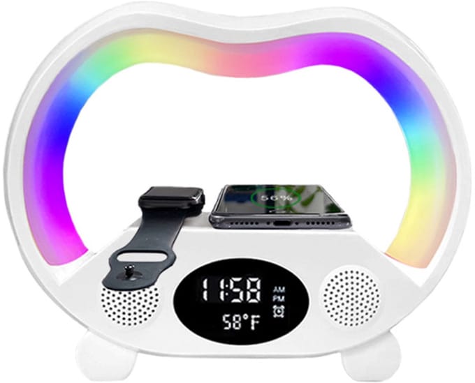 Multifunctionele draadloze luidspreker met LED-bureaulamp, oplaadbare luidspreker, afstandsbediening en temperatuurweergave, 4.0 surround sound en dubbele luidsprekers.