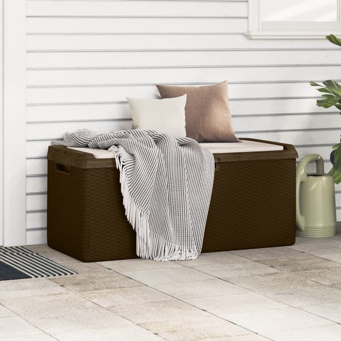 vidaXL - Tuinbox - met - zitkussen - 350 - L - polypropeen - bruin