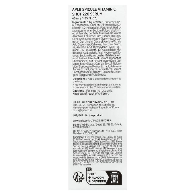 APLB, Spicule Vitamine C Shot 220 Serum, 40ml (1.35 fl oz) white