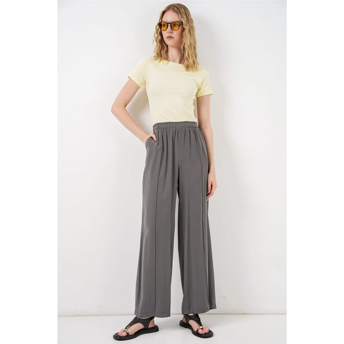 Brede Pijpen Broek met Elastische Taille