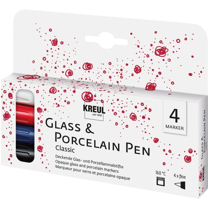 KREUL Glass & Porcelain Pen "Classic" fine, set van 4