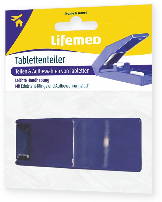 Lifemed Pillendeler met opbergvakje, blauw