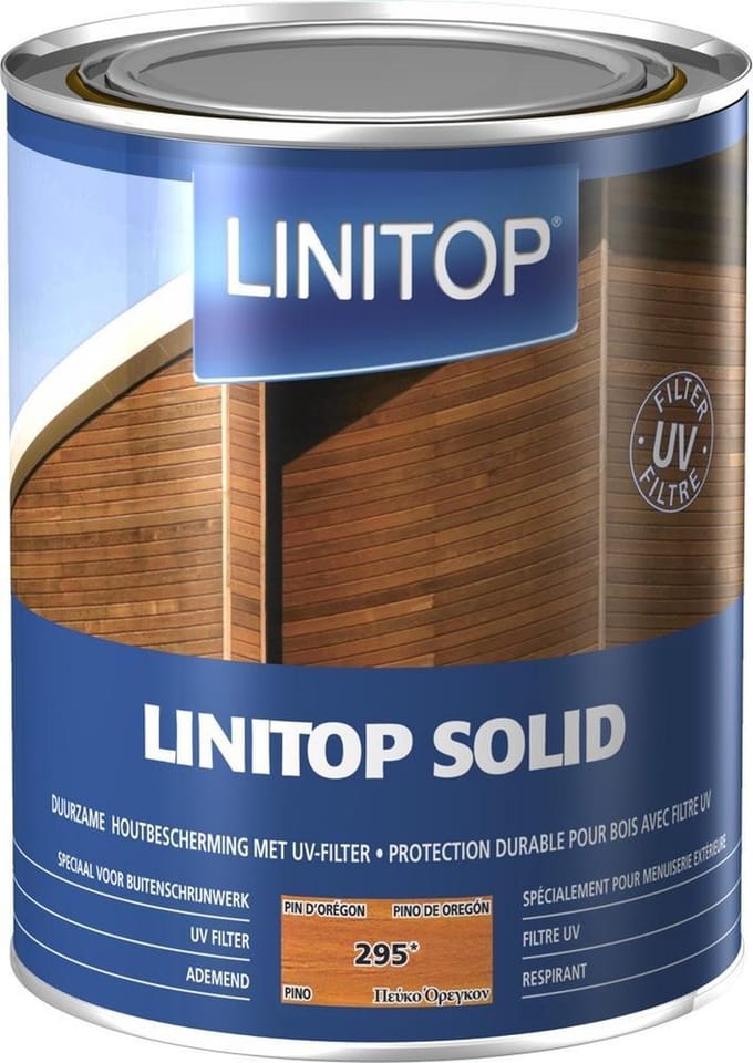 Linitop Solid - Beits - Duurzaam extreem weersbestendige houtbescherming met uv filter - Solventbasis - 1 L - 295 Pijnboom