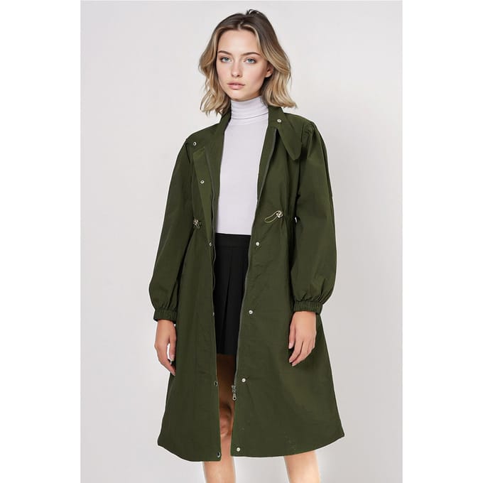 Lange Gevoerde Trenchcoat met Omgeslagen Kraag