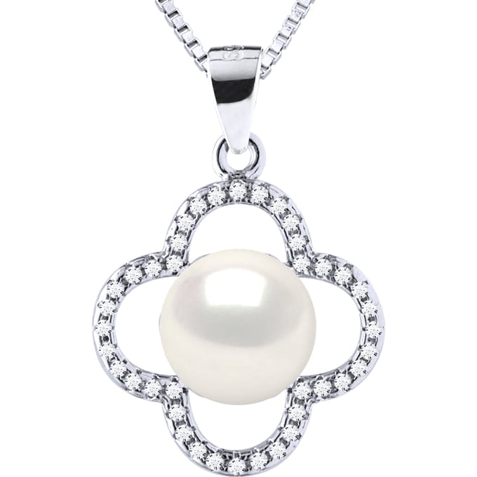 Clover Ketting Freshwater Pearl White 9-10 mm 925
