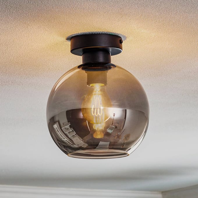 Eko-Light Sofia plafondlamp met rookgrijze glazen kap