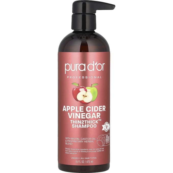 Pura D'or, Apple Cider Vinegar, Thin2Thick, Shampoo, 16 fl oz (473 ml) brown