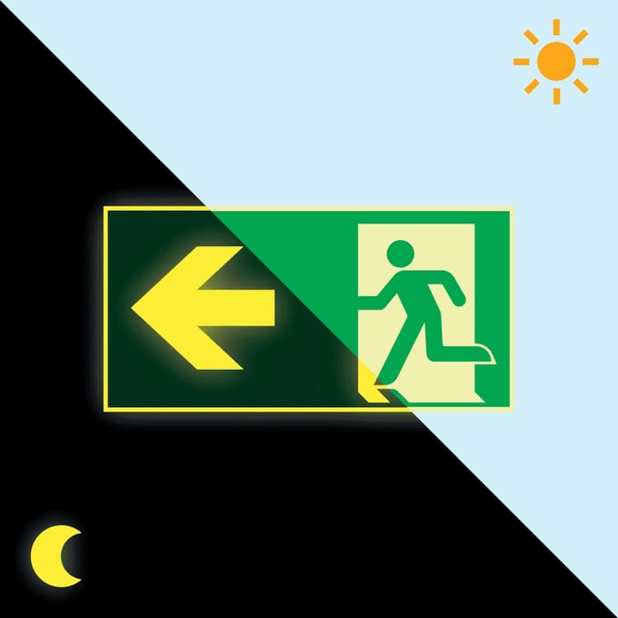 Extra lichtgevende nooduitgang sticker pijl links - E001 300 x 150 mm
