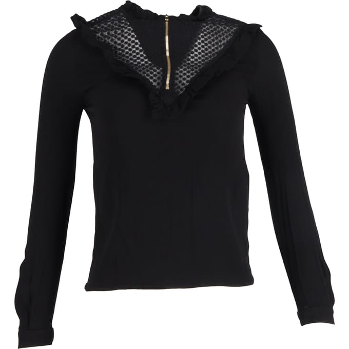 Maje blouse met ruches en ritssluiting, lange mouwen, in zwart polyester