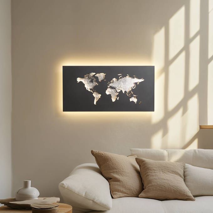 Lucande LED wandlamp World, antraciet/zilver, 60 cm x 30 cm