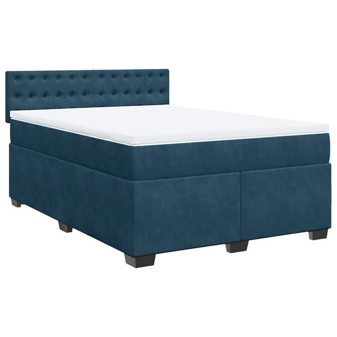 vidaXL - Boxspring - met - matras - fluweel - blauw - 140x200 - cm