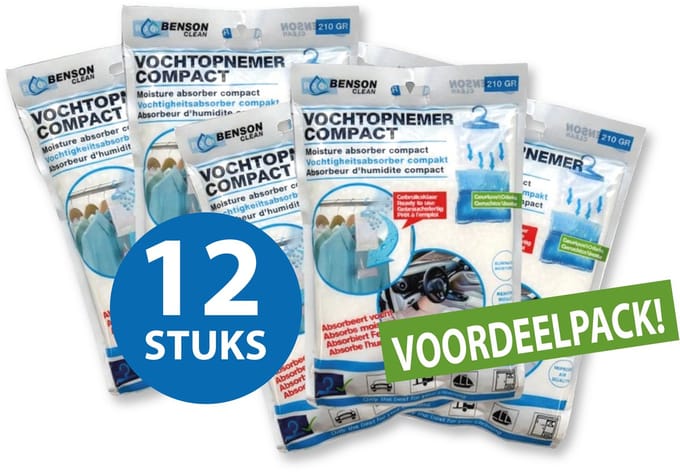 Benson clean vochteter-vochtopnemer compact - 210 gram - 12 stuks - met hanger - geurloos