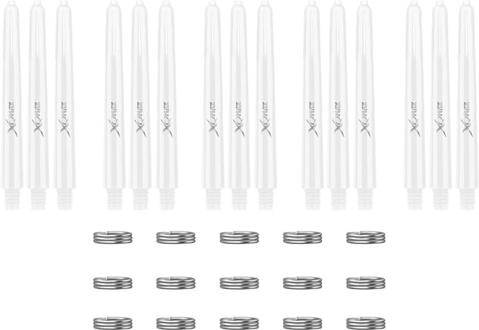 XQMax Dart Shafts - 5 Sets (15 stuks) - Medium - Wit - Plus Veerringetjes - Darts Shafts