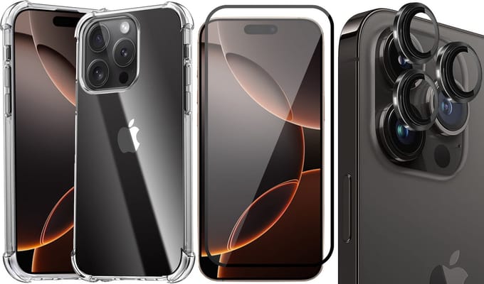 Hoesje geschikt voor iPhone 16 Pro Max - Screenprotector Volledig Dekkend Glas & Camera Protector - Shockproof Transparant met Extra Hoekbescherming