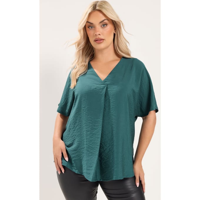 Yours Blauwgroene Blouse Met Vhals Size 50-52